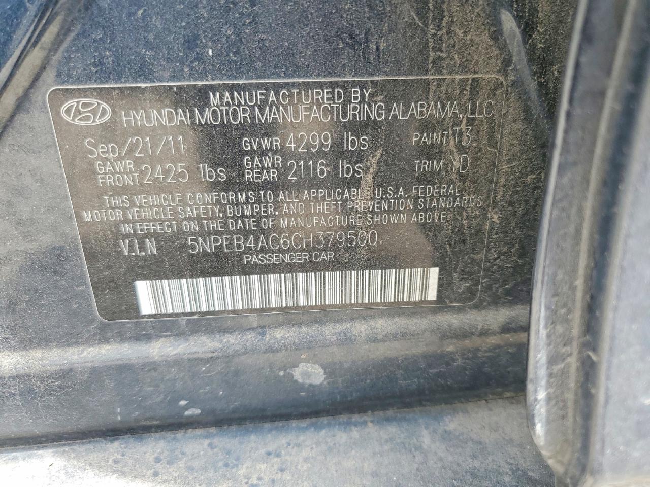 2012 Hyundai Sonata Gls Blue vin: 5NPEB4AC6CH379500