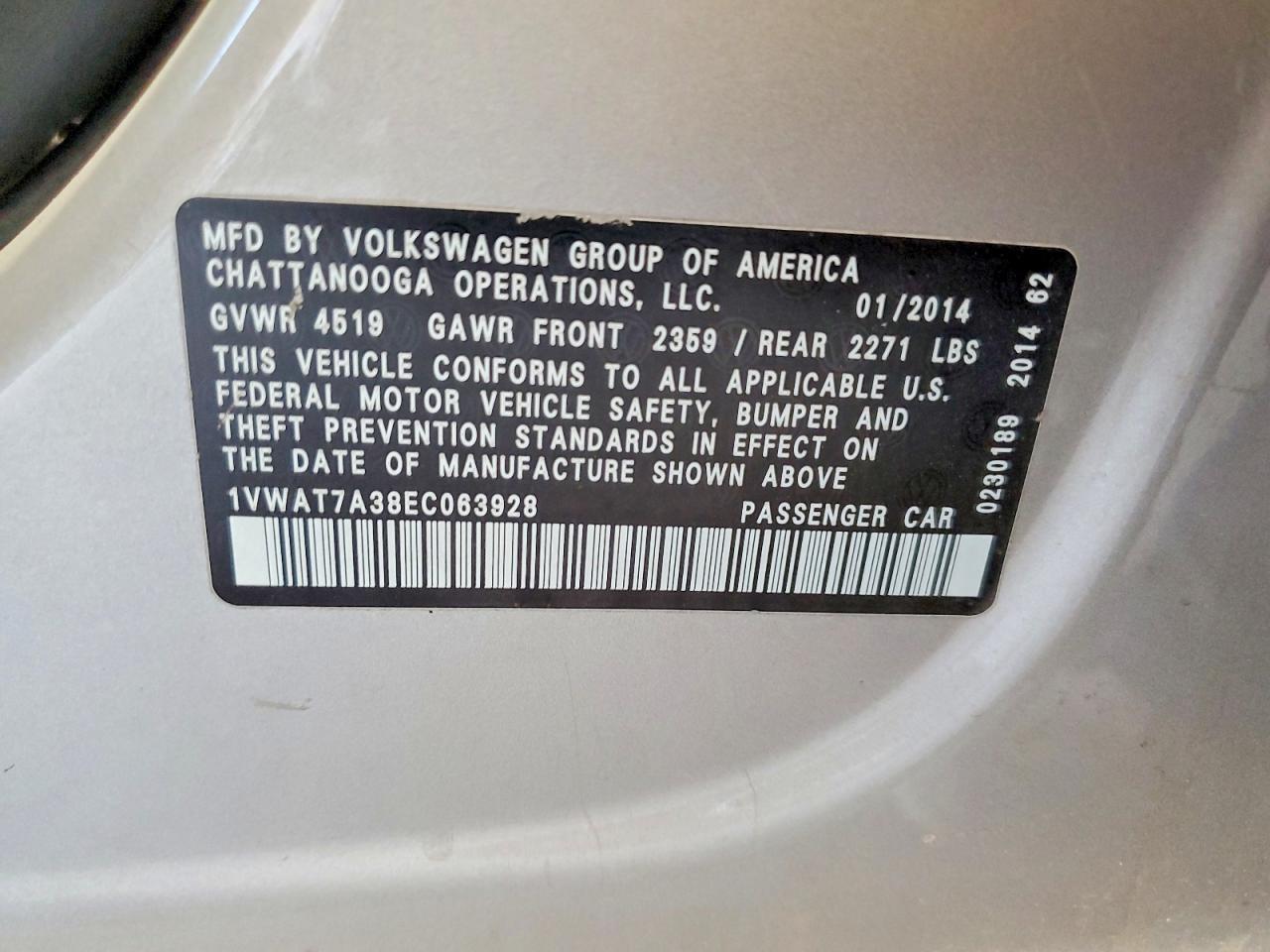 2014 Volkswagen Passat S Silver vin: 1VWAT7A38EC063928
