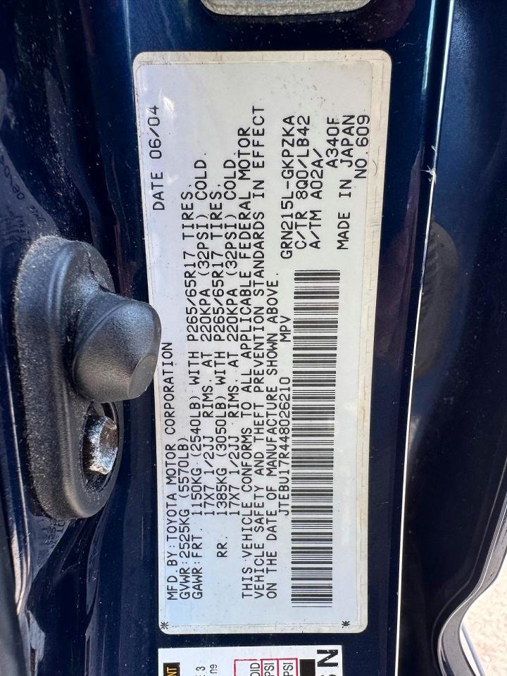 2004 Toyota 4runner Limited Blue vin: JTEBU17R448026210
