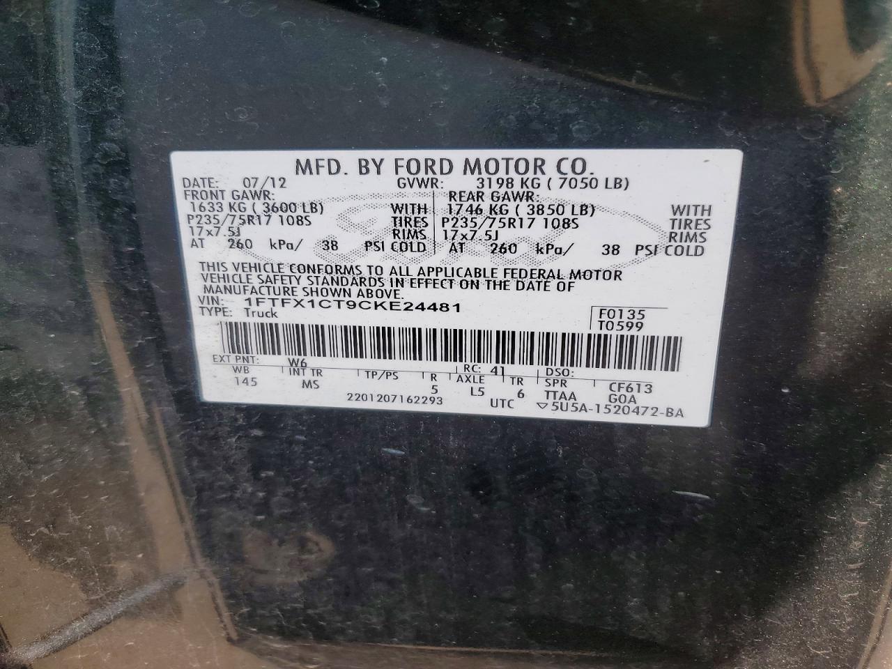 2012 Ford F150 Super Cab Green vin: 1FTFX1CT9CKE24481