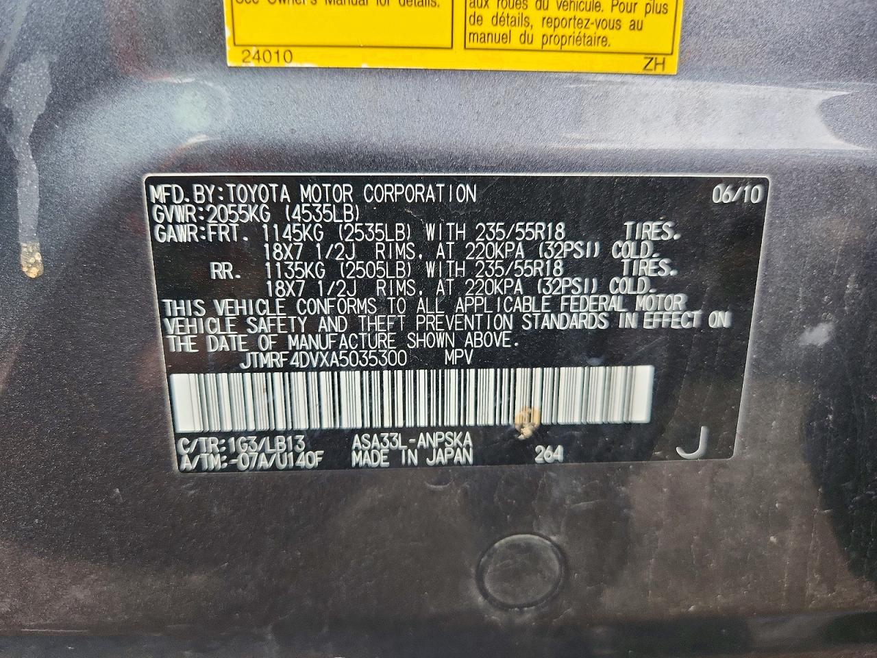2010 Toyota Rav4 Sport Gray vin: JTMRF4DVXA5035300