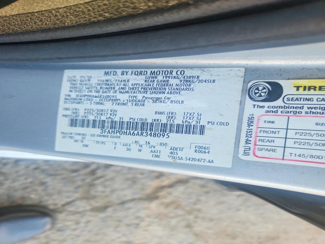 2010 Ford Fusion Se Silver vin: 3FAHP0HA6AR348095