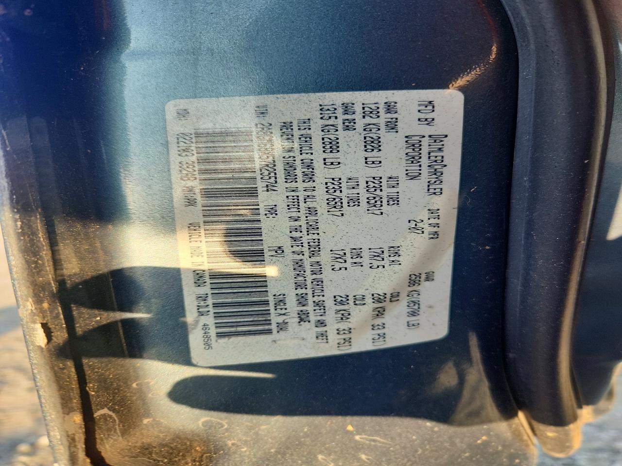 2007 Chrysler Pacifica Touring Blue vin: 2A8GM68X57R255744