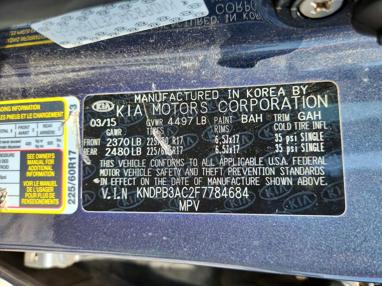 2015 Kia Sportage Lx Blue vin: KNDPB3AC2F7784684