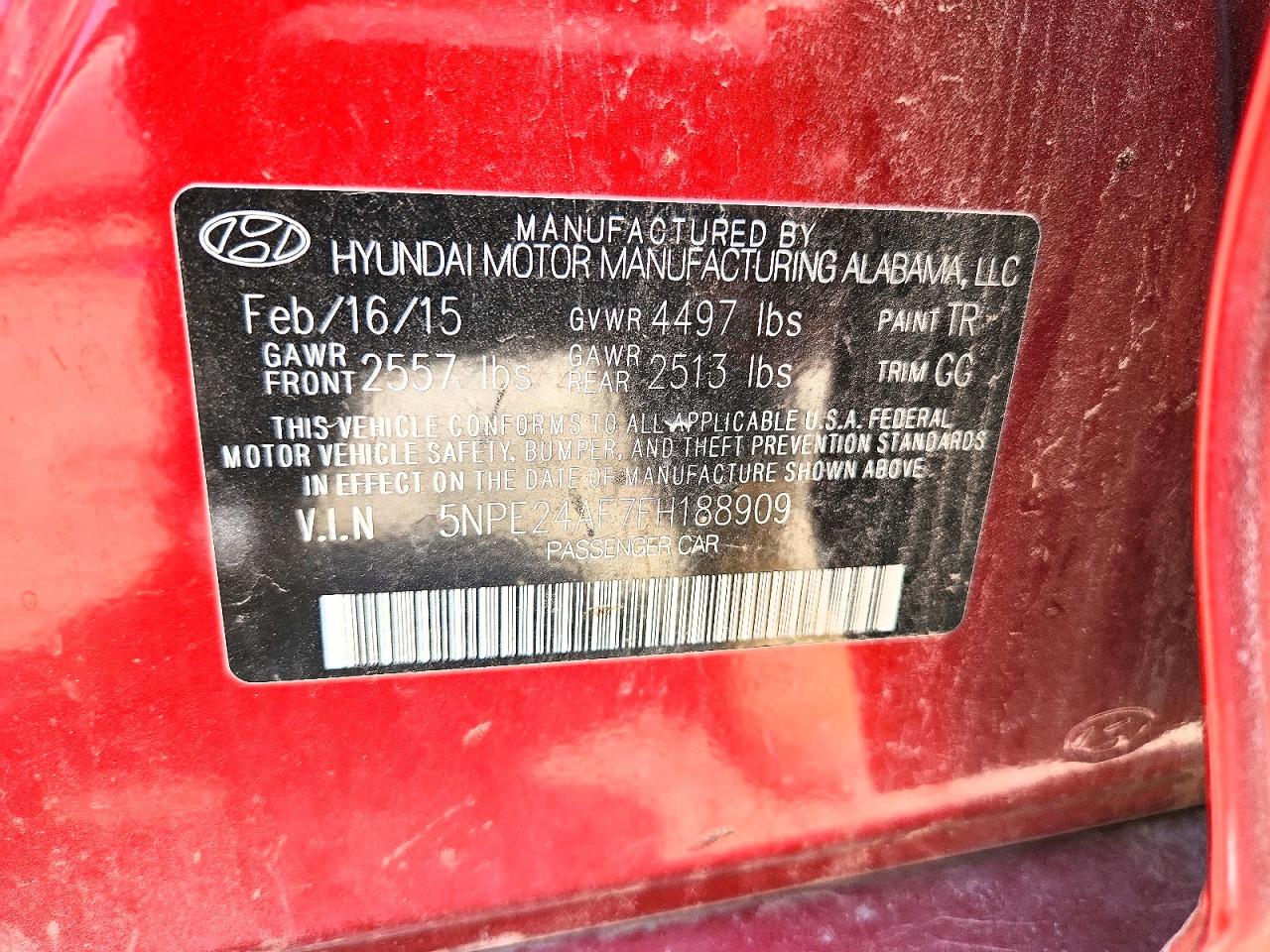 2015 Hyundai Sonata Se Red vin: 5NPE24AF7FH188909