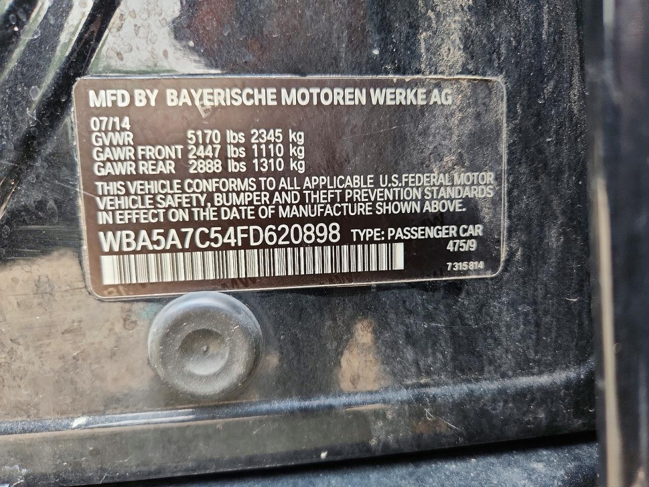 2015 Bmw 528 Xi Черный vin: WBA5A7C54FD620898