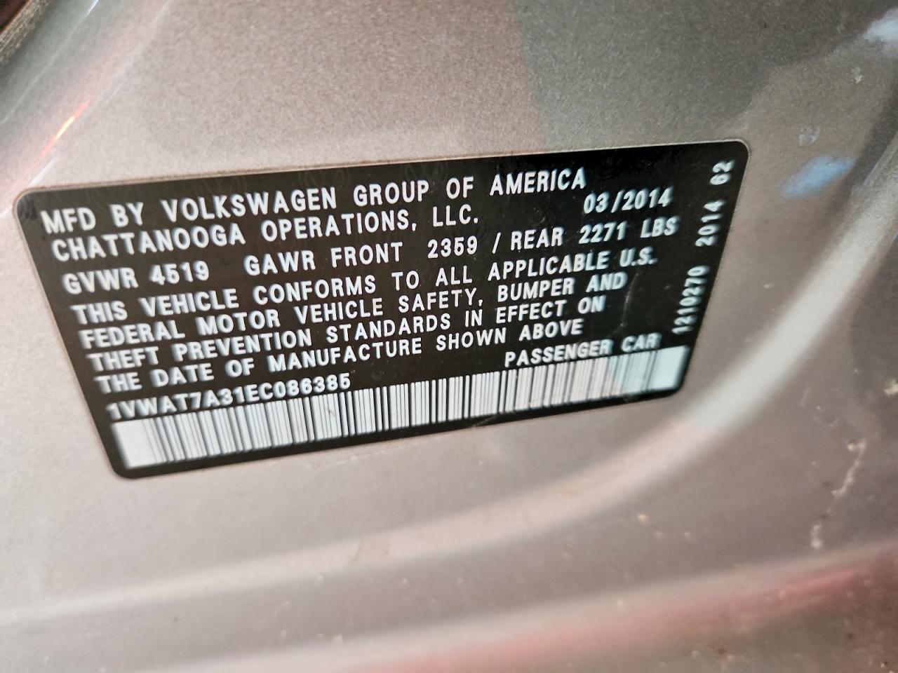 2014 Volkswagen Passat S Silver vin: 1VWAT7A31EC086385