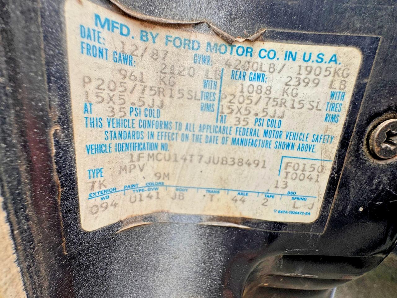 1988 Ford Bronco Ii Blue vin: 1FMCU14T7JU838491