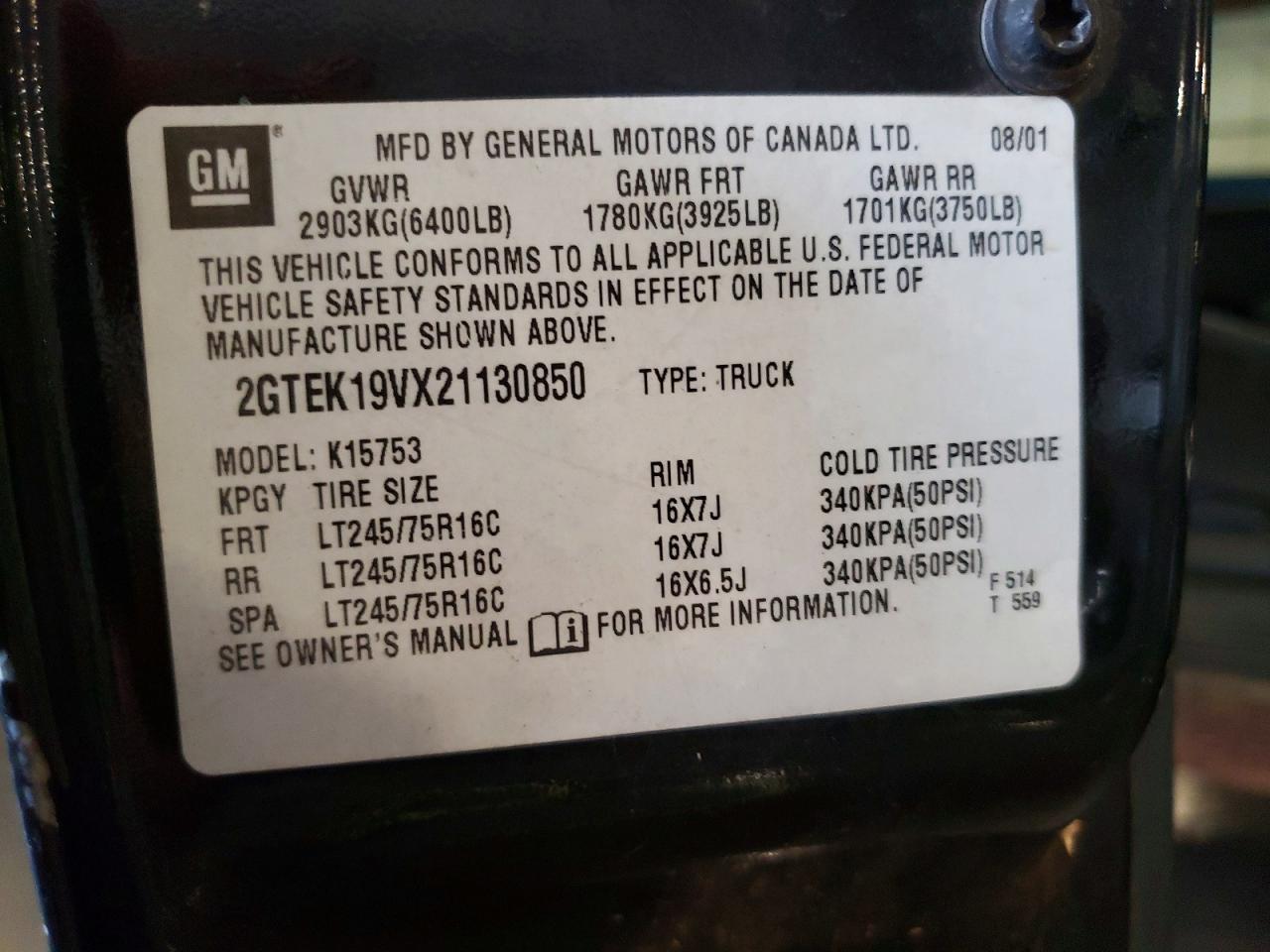 2002 Gmc New Sierra K1500 Black vin: 2GTEK19VX21130850