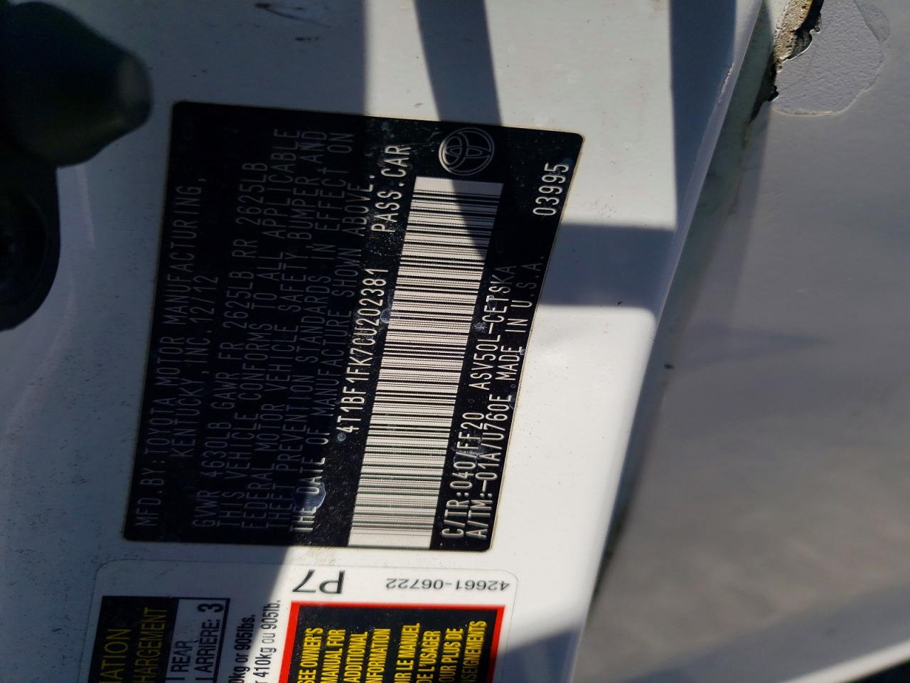 2012 Toyota Camry Se White vin: 4T1BF1FK7CU202381