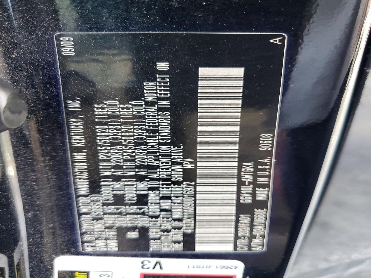 2009 Toyota Venza Fwd V6 Black vin: 4T3ZK11A89U016972