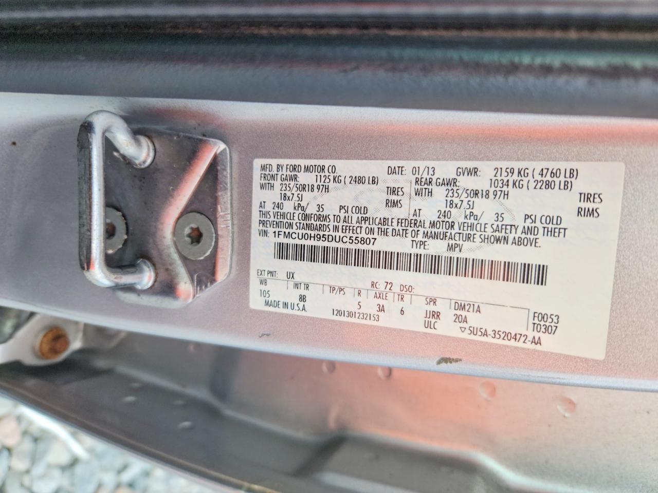 2013 Ford Escape Sel Silver vin: 1FMCU0H95DUC55807