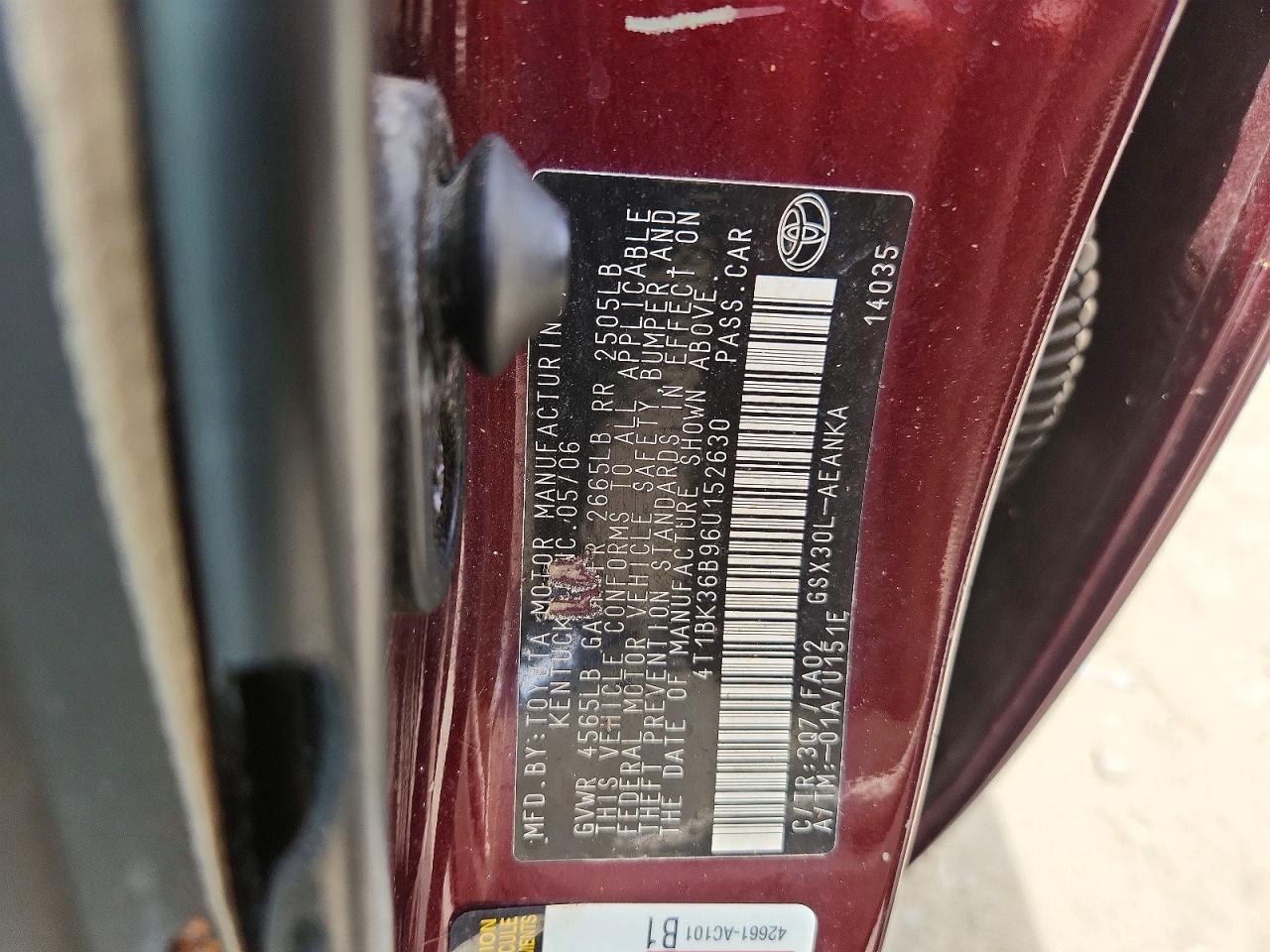 2006 Toyota Avalon Xl Burgundy vin: 4T1BK36B96U152630