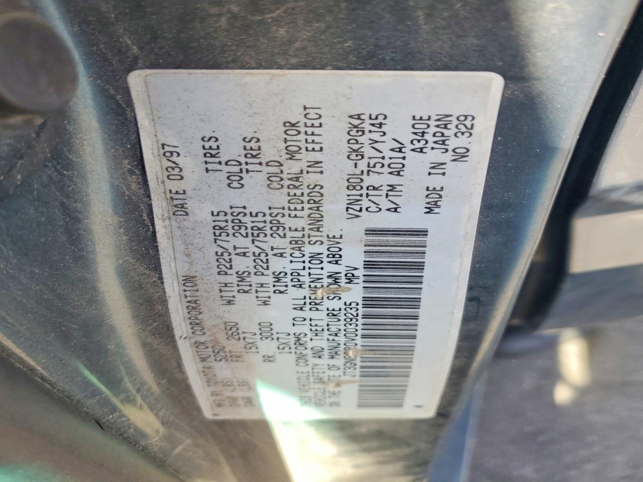 1997 Toyota 4runner Sr5 Teal vin: JT3GN86R0V0039235