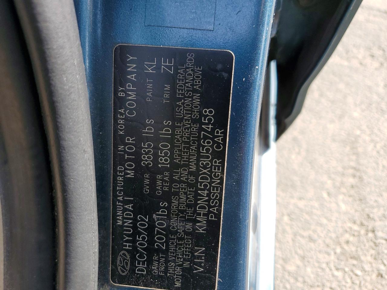 2003 Hyundai Elantra Gls Teal vin: KMHDN45DX3U567458