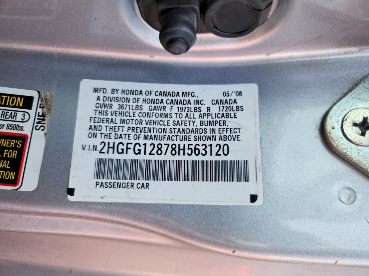 2008 Honda Civic Ex Silver vin: 2HGFG12878H563120
