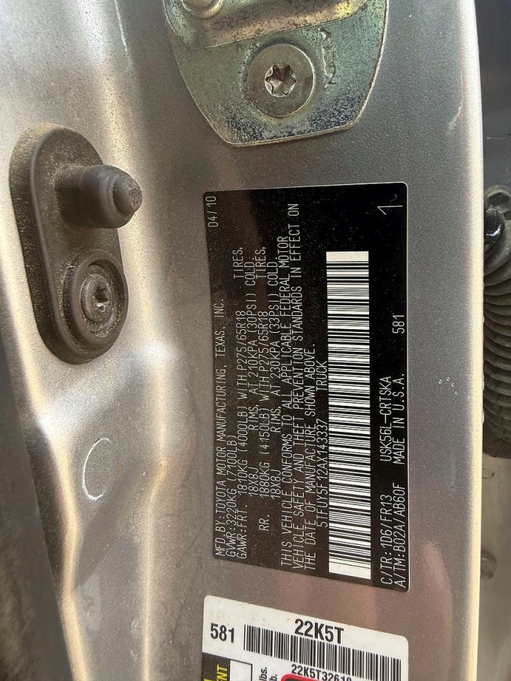2010 Toyota Tundra Double Cab Sr5 Silver vin: 5TFUY5F12AX143337