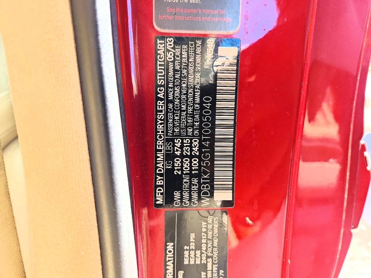 2004 Mercedes-benz Clk 500 Red vin: WDBTK75G14T005040