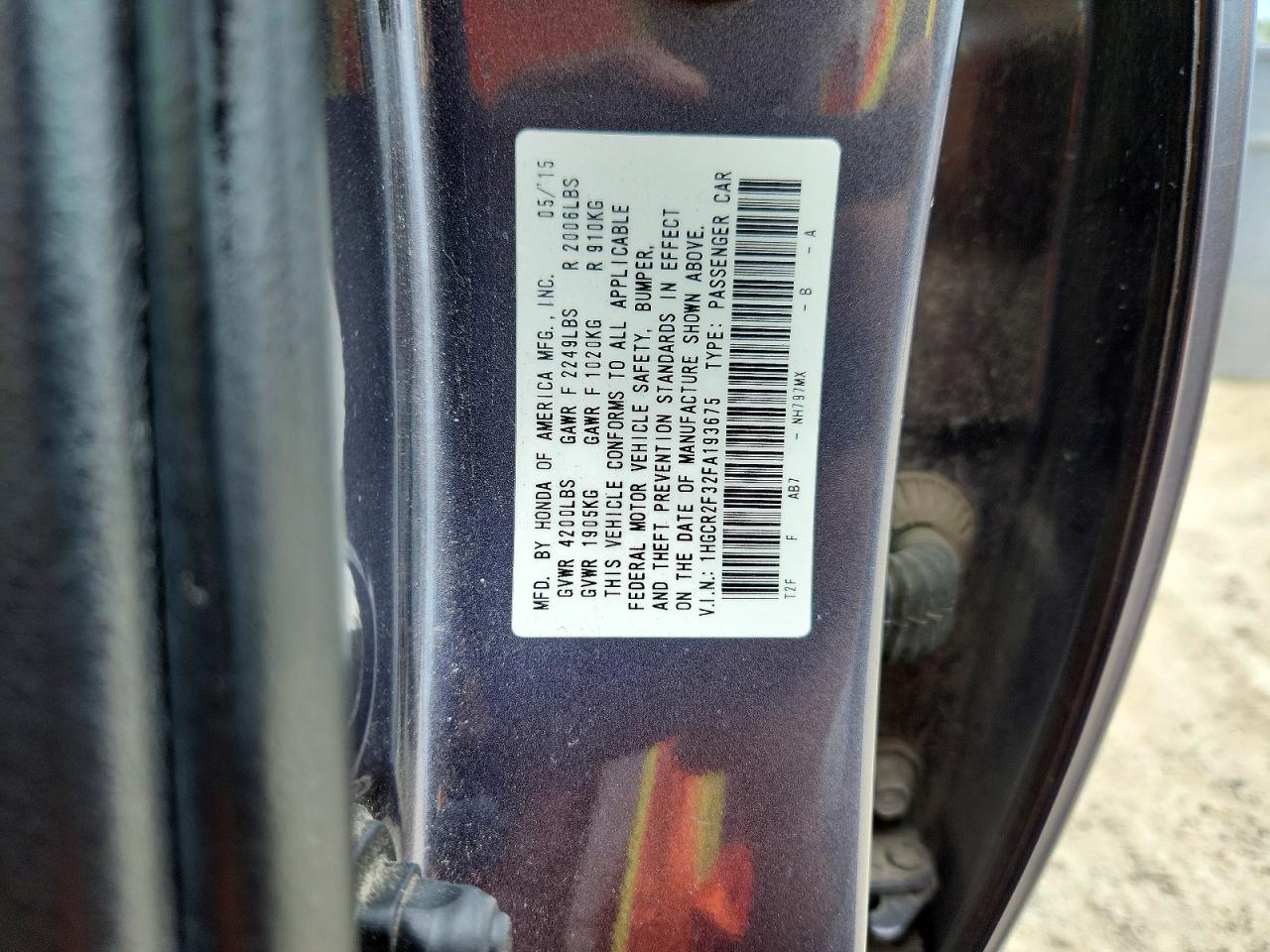2015 Honda Accord Lx Gray vin: 1HGCR2F32FA193675
