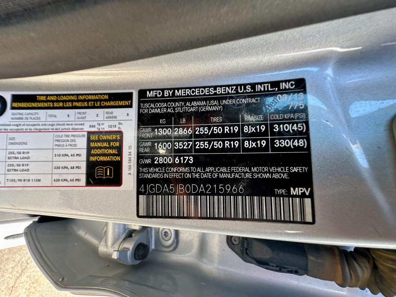 2013 Mercedes-benz Ml 350   Silver vin: 4JGDA5JB0DA215966