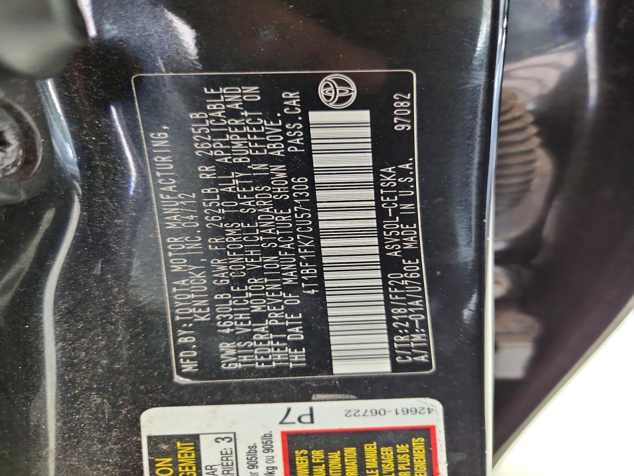 2012 Toyota Camry Se Черный vin: 4T1BF1FK7CU571306