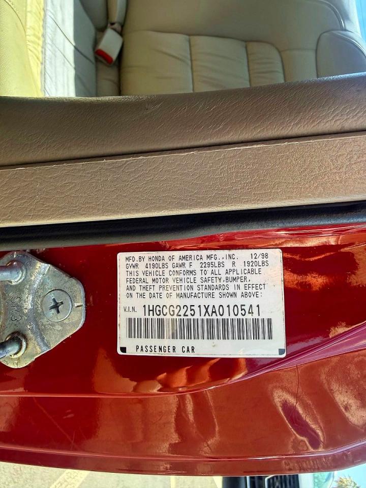 1999 Honda Accord Ex Red vin: 1HGCG2251XA010541