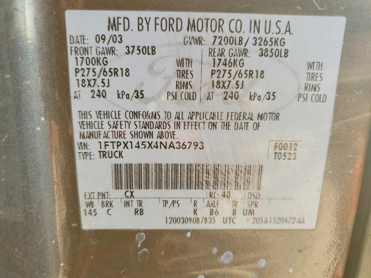 2004 Ford F150 Черный vin: 1FTPX145X4NA36793
