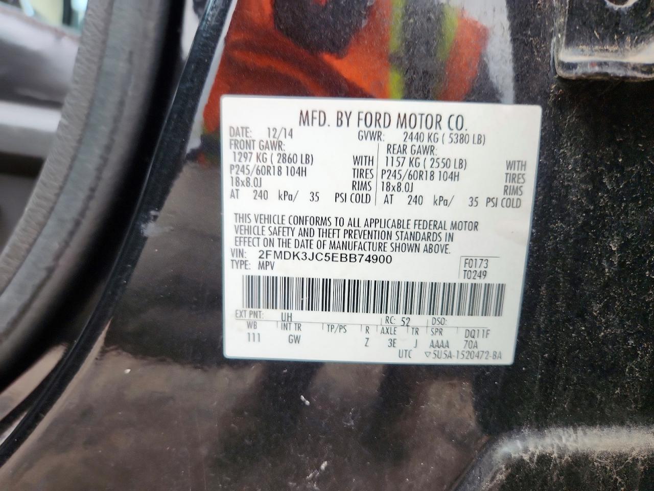 2014 Ford Edge Sel Черный vin: 2FMDK3JC5EBB74900