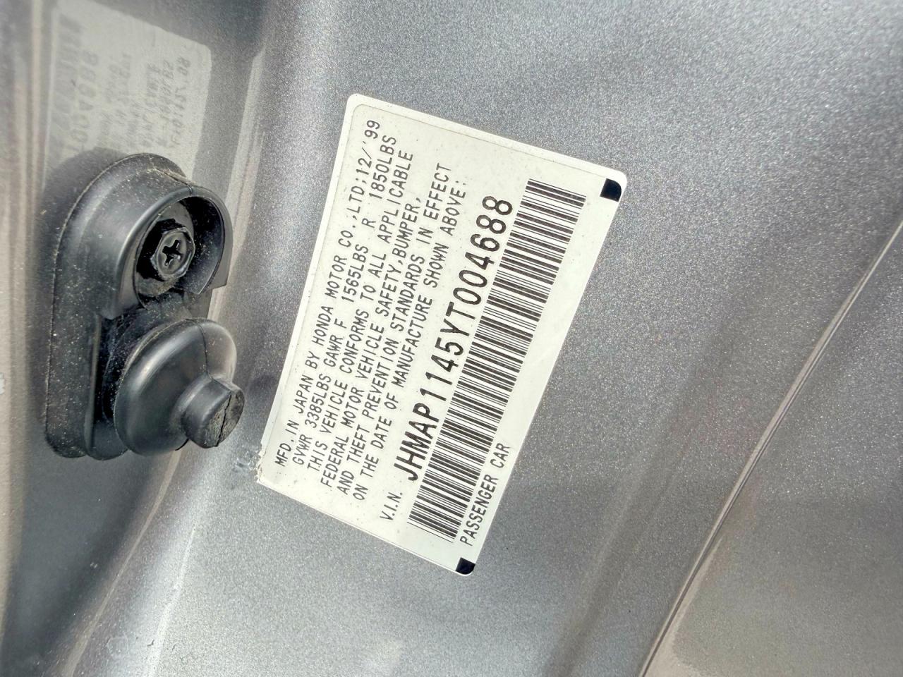 2000 Honda S2000 Gray vin: JHMAP1145YT004688
