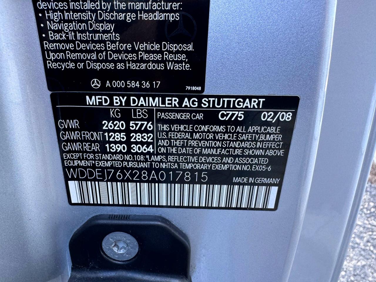 2008 Mercedes-benz Cl 600 Silver vin: WDDEJ76X28A017815