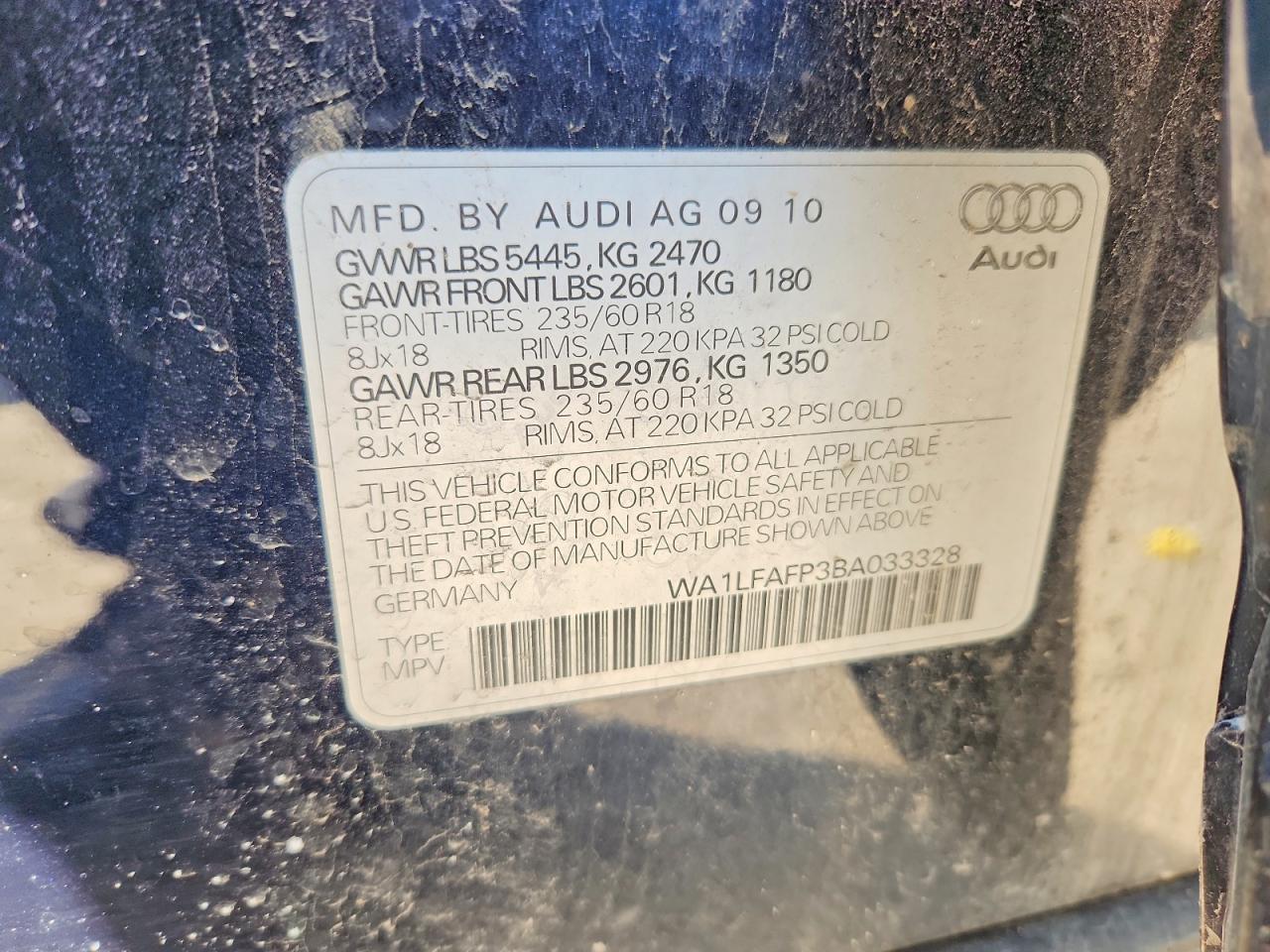 2011 Audi Q5 Premium Plus Blue vin: WA1LFAFP3BA033328