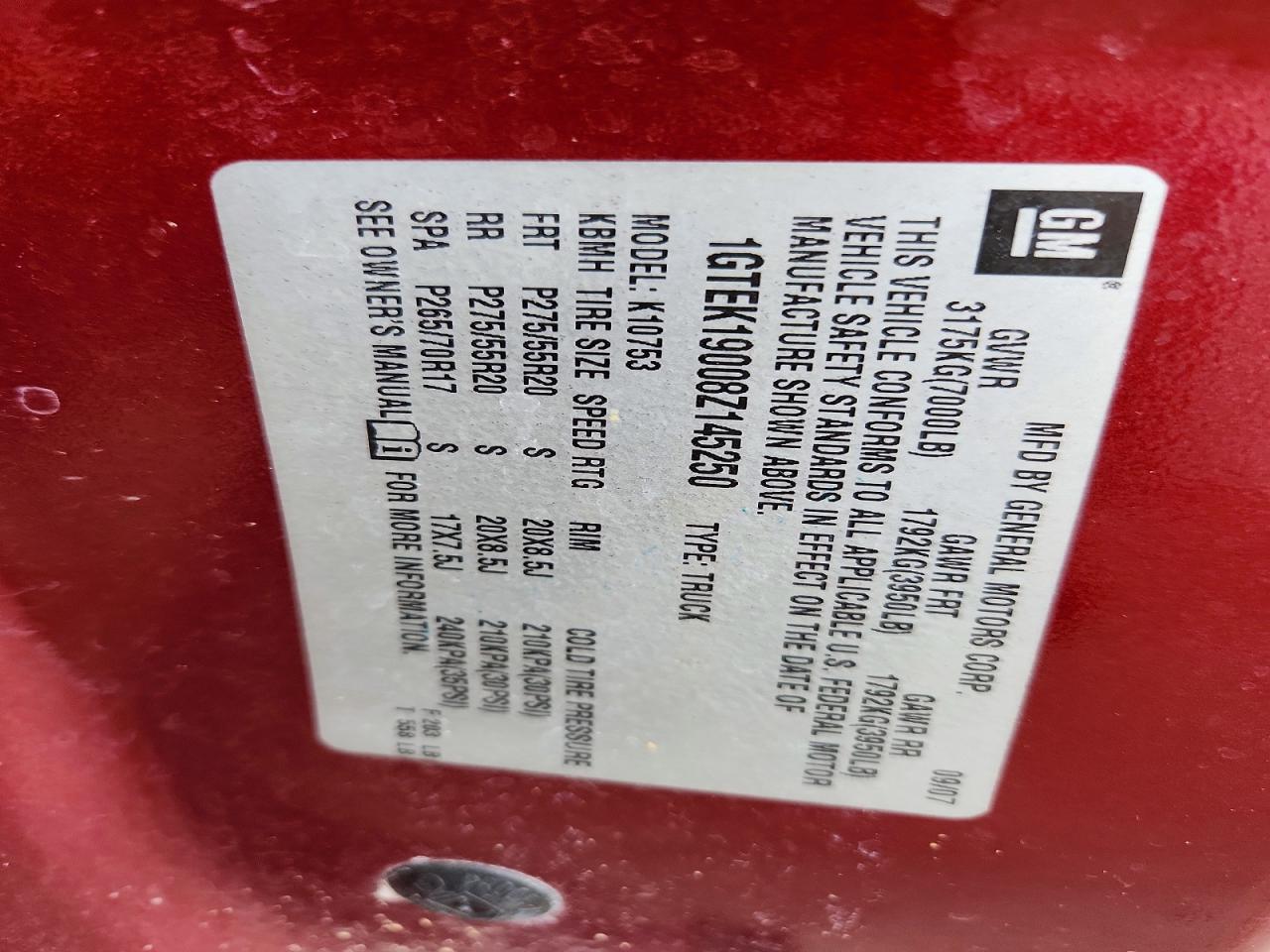 2008 Gmc Sierra K1500 Burgundy vin: 1GTEK19008Z145250