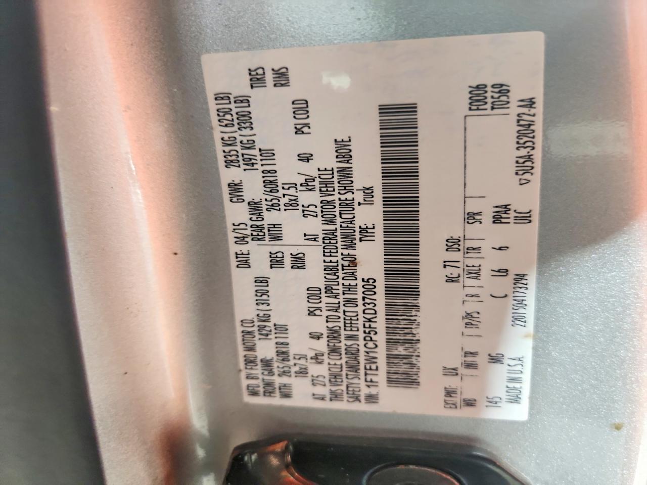 2015 Ford F150 Supercrew Silver vin: 1FTEW1CP5FKD37005