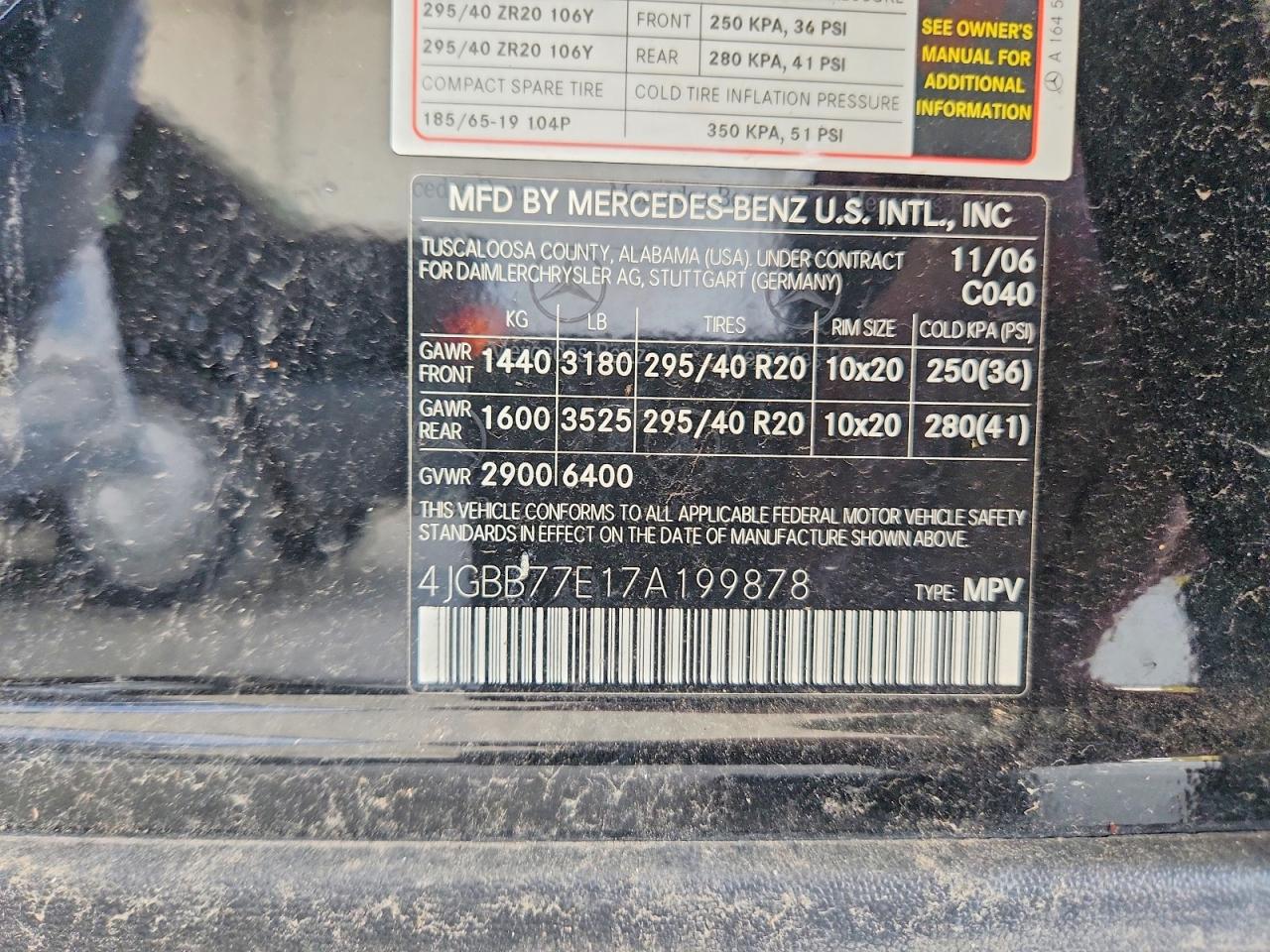 2007 Mercedes-benz Ml 63 Amg Черный vin: 4JGBB77E17A199878