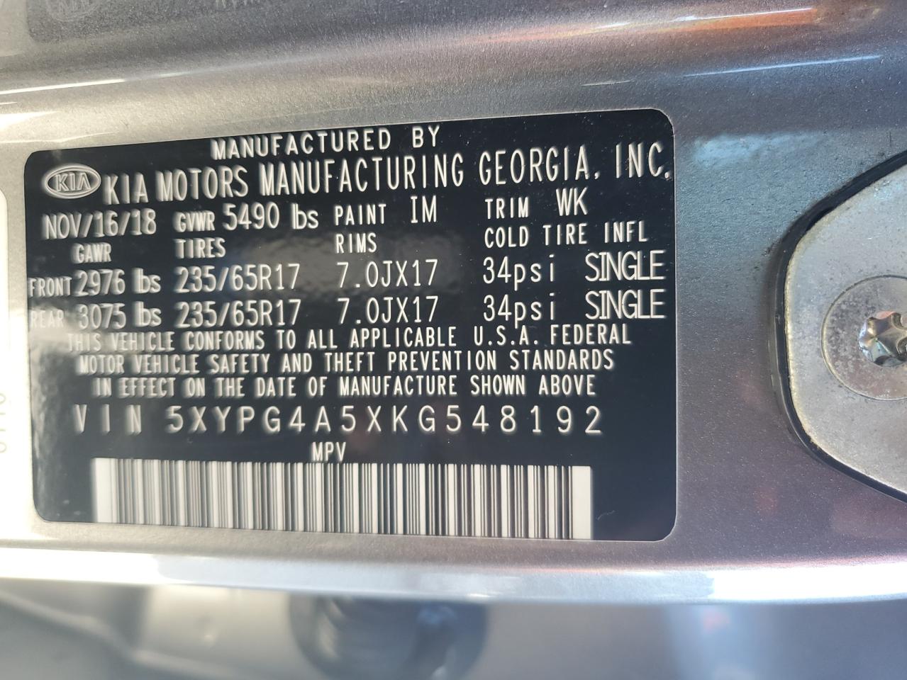 2019 Kia Sorento Lx Gray vin: 5XYPG4A5XKG548192