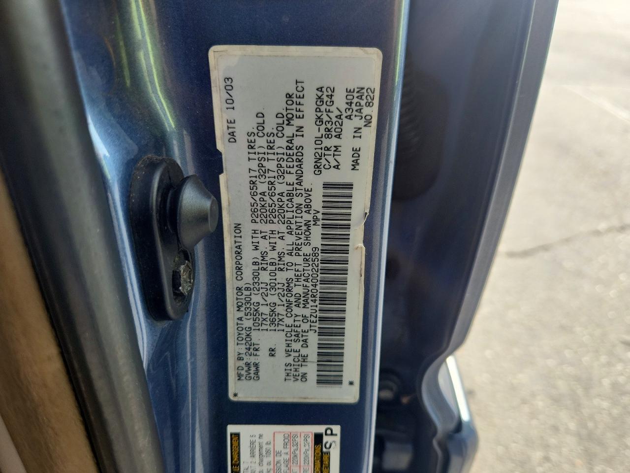 2004 Toyota 4runner Sr5 Blue vin: JTEZU14R040022589