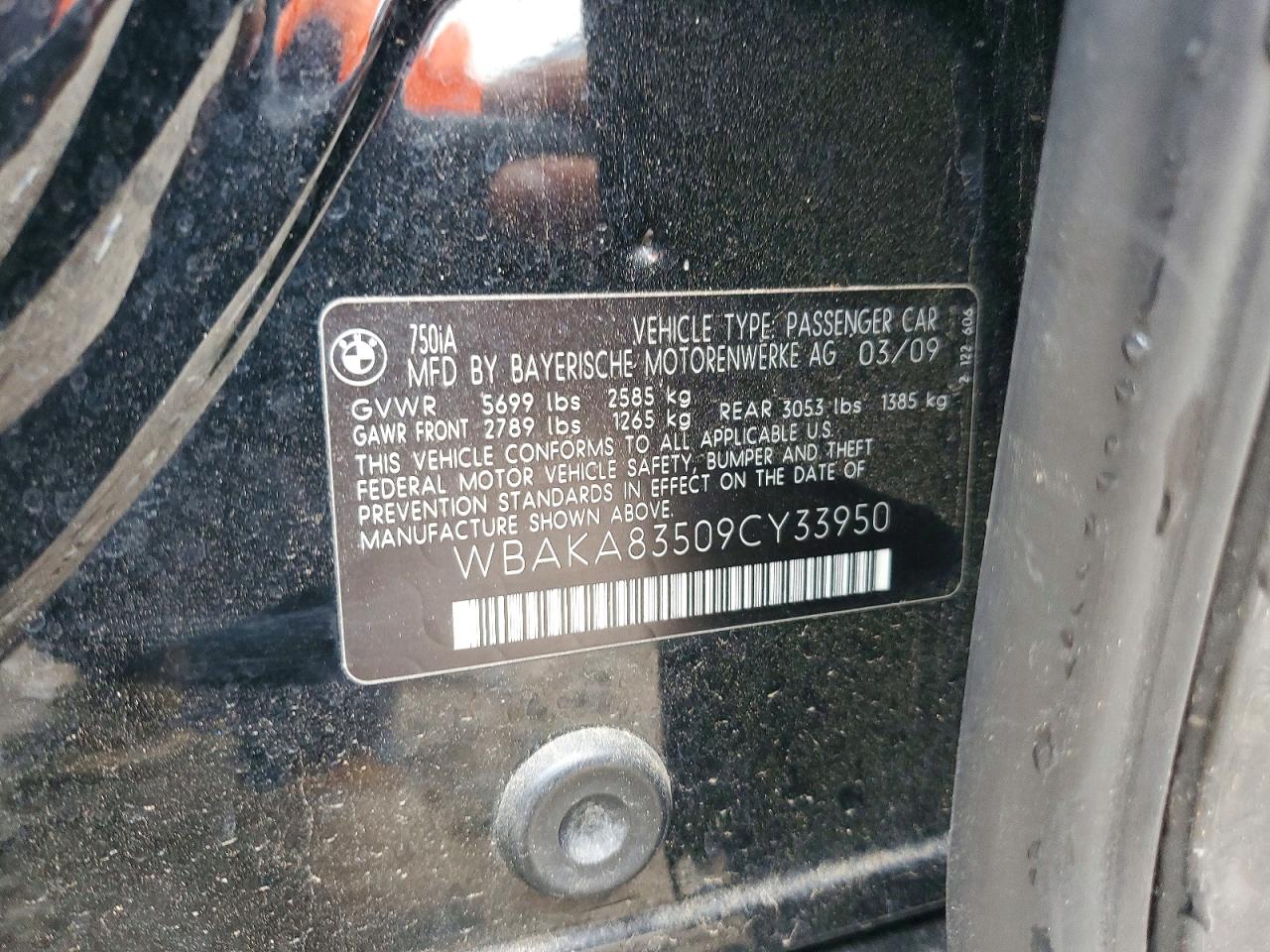 2009 Bmw 750 I Black vin: WBAKA83509CY33950