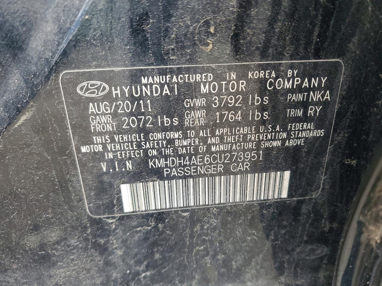2012 Hyundai Elantra Limited Black vin: KMHDH4AE6CU273951