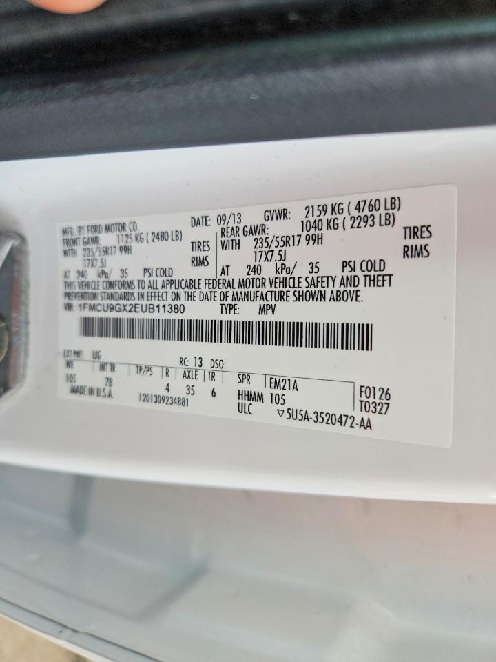 2014 Ford Escape Se Белый vin: 1FMCU9GX2EUB11380