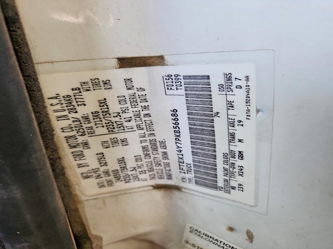 1993 Ford F150 Белый vin: 1FTEX14Y7PKB56686
