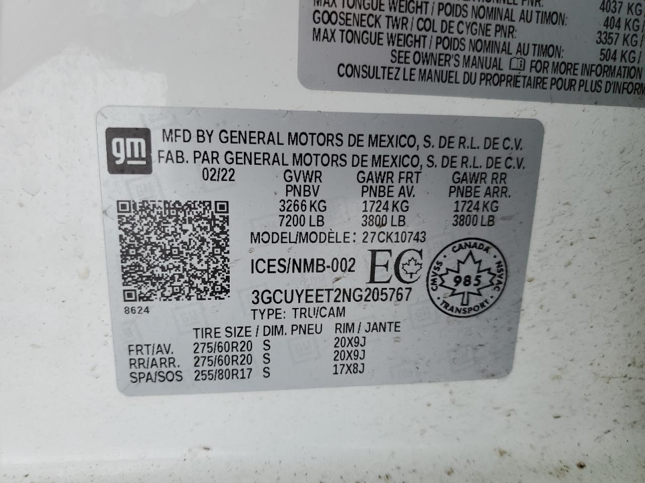 2022 Chevrolet Silverado Ltd K1500 White vin: 3GCUYEET2NG205767
