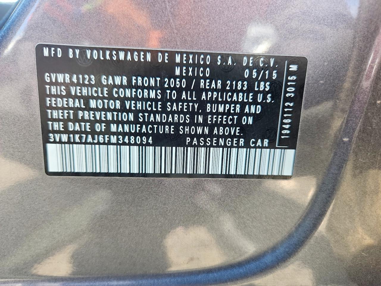 2015 Volkswagen Jetta Base Серый vin: 3VW1K7AJ6FM348094