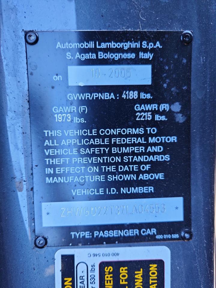 2007 Lamborghini Gallardo Spyder Серый vin: ZHWGU22T37LA04553