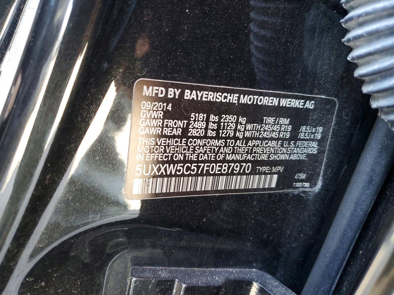 2015 Bmw X4 Xdrive35i Черный vin: 5UXXW5C57F0E87970