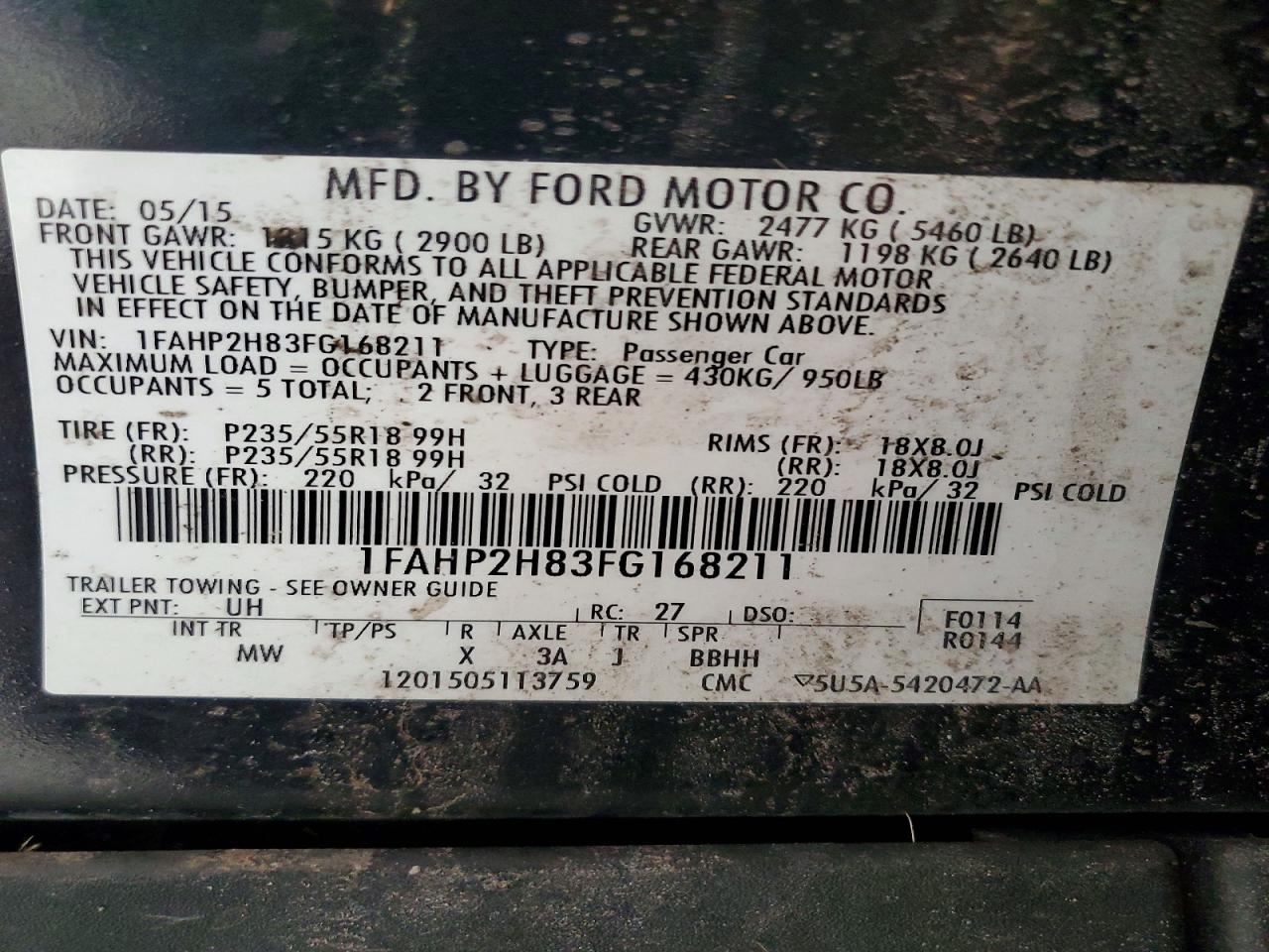 2015 Ford Taurus Sel Black vin: 1FAH92H83FG168211
