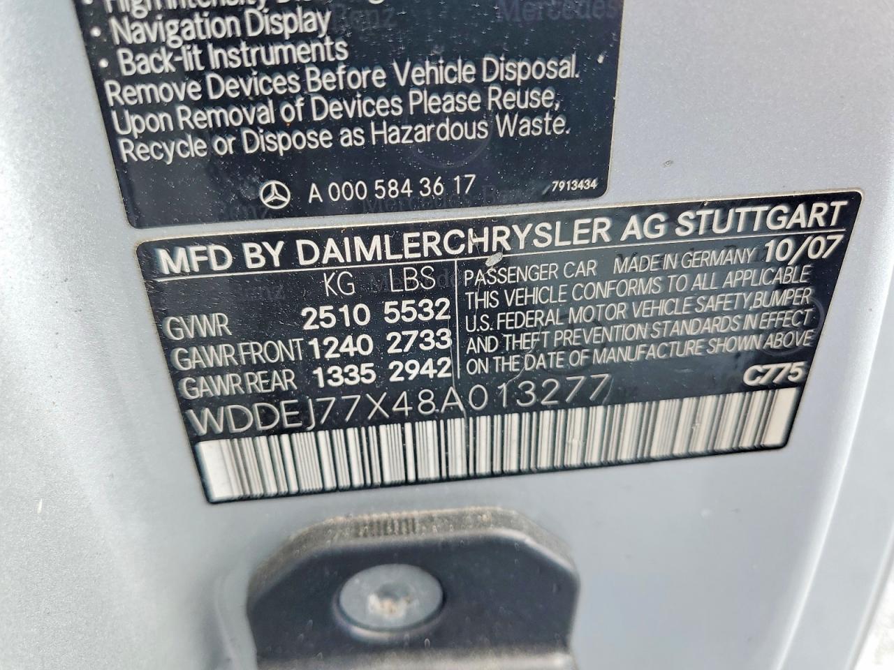 2008 Mercedes-benz Cl 63 Amg Silver vin: WDDEJ77X48A013277
