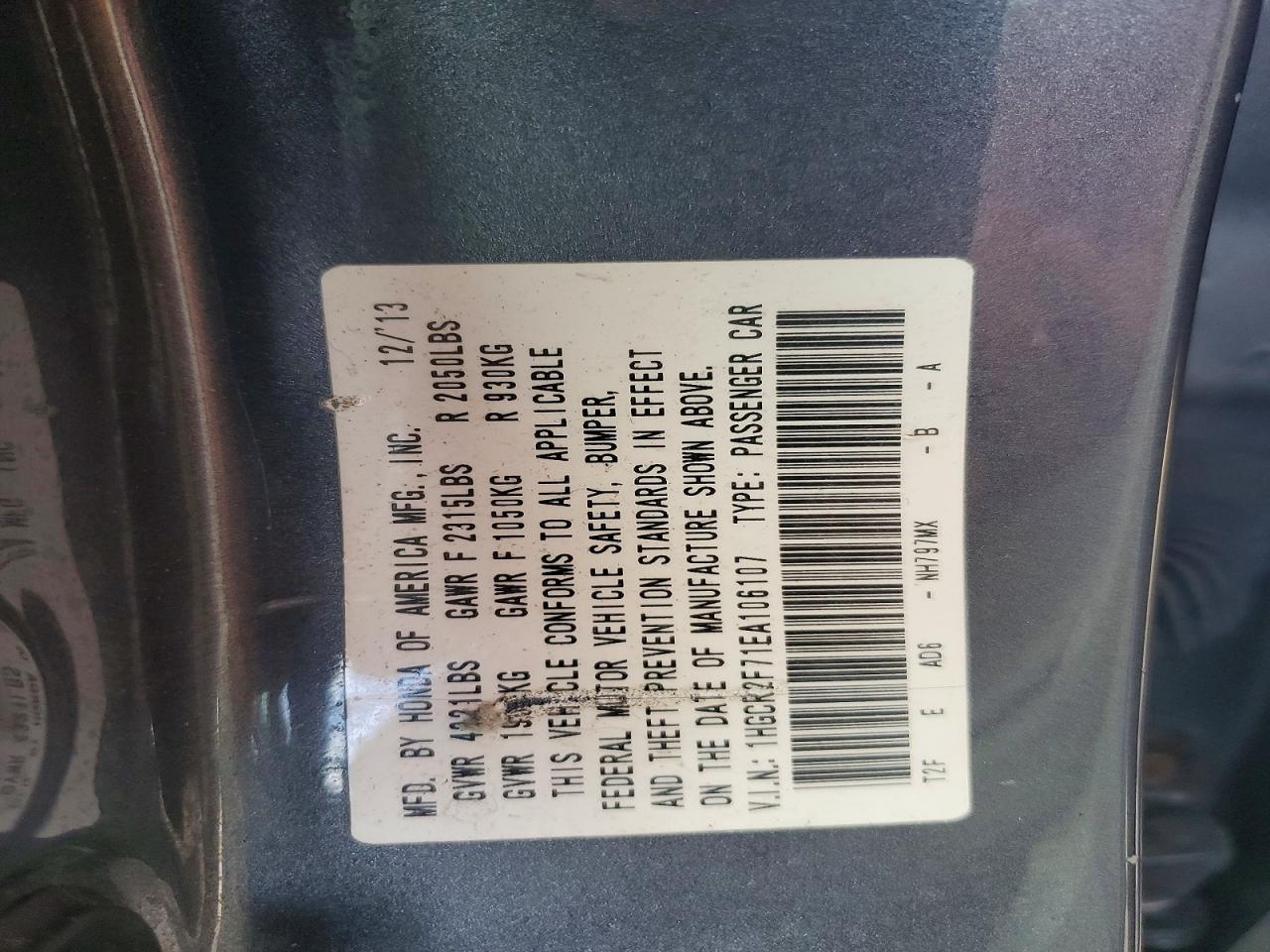 2014 Honda Accord Ex Gray vin: 1HGCR2F71EA106107