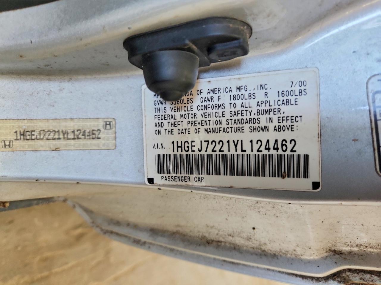 2000 Honda Civic Hx Silver vin: 1HGEJ7221YL124462