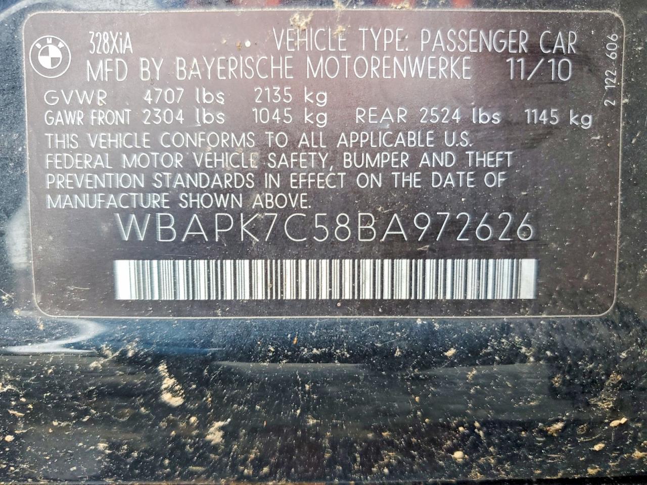 2011 Bmw 328 Xi Черный vin: WBAPK7C58BA972626