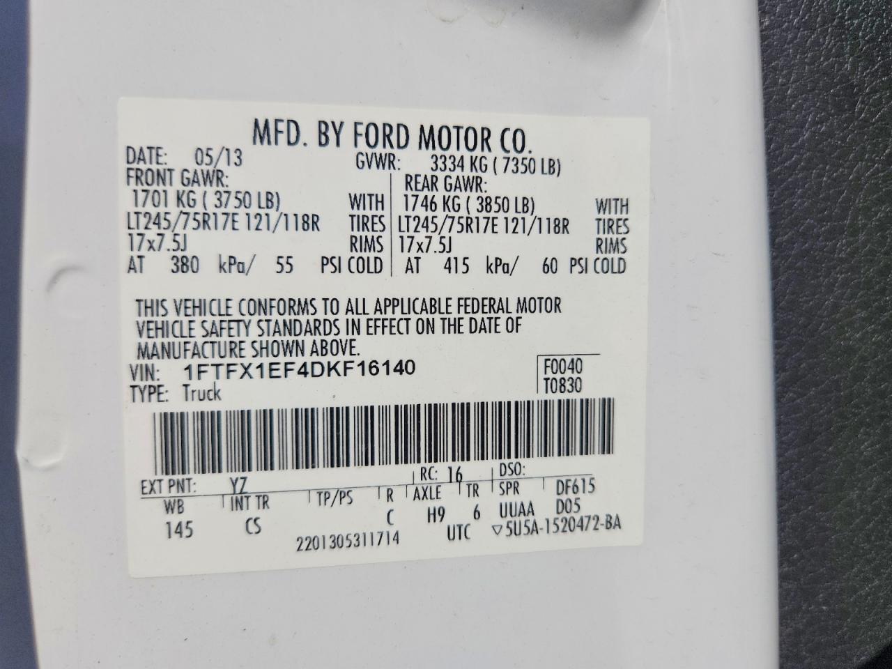 2013 Ford F150 Super Cab White vin: 1FTFX1EF4DKF16140